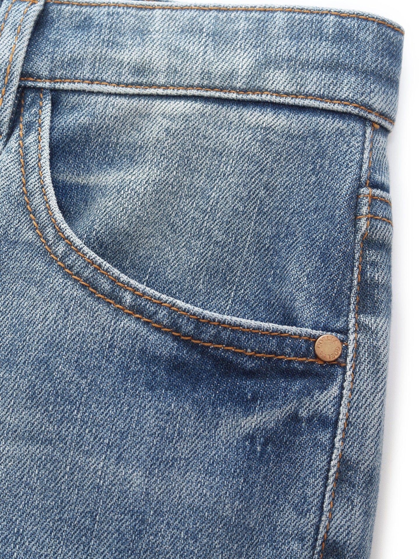Cotton Denim Adjustable Waist Women Straight Leg Folded Jeans