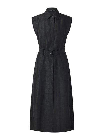 18MM Gambiered Canton Gauze Women Midi Dress With Belt