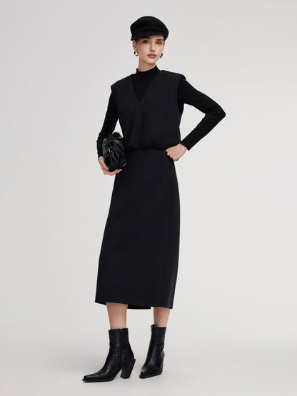 Knit Vest & Mock Neck Top & Skirt Three-Piece Set