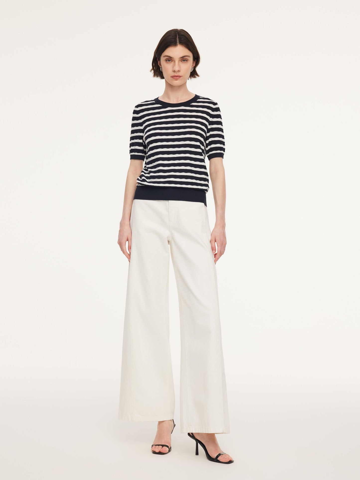 Lyocell Blend Stripe Round Neck Women Knit Top