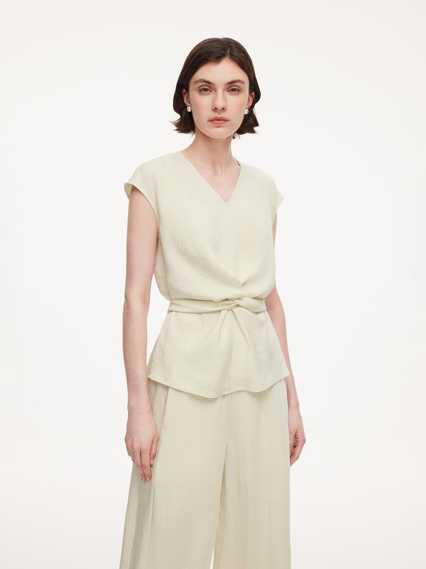 100% Acetate Back Tie Women Cap Sleeve Top