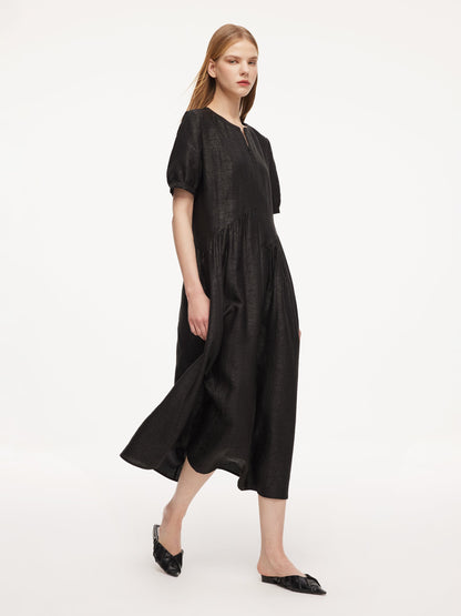 18MM Gambiered Canton Gauze Women Asymmetrical Gathered Maxi Dress