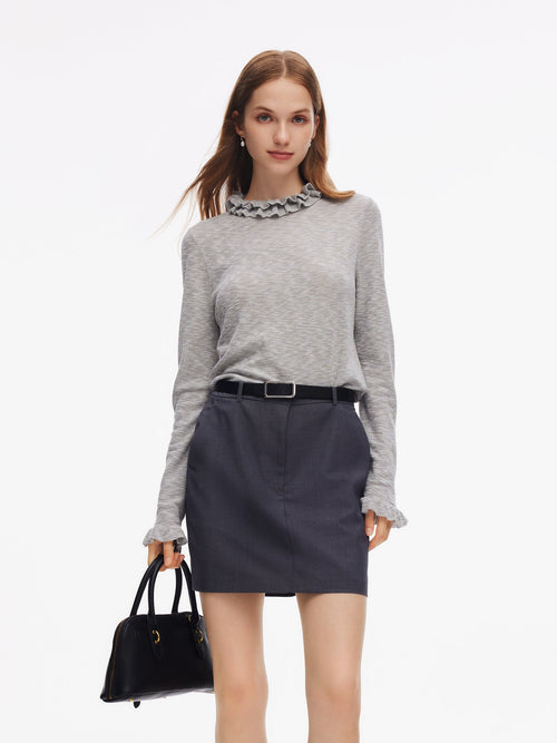 Ruffle Neckline Women Knit Top