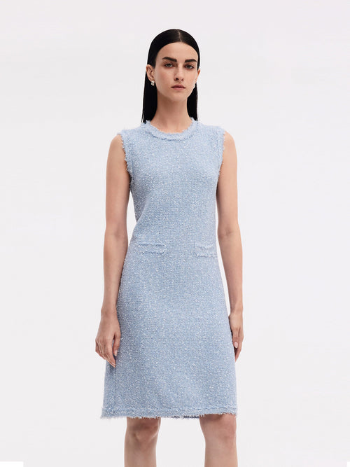 Frayed Edge Sleeveless Women Knit Mini Dress
