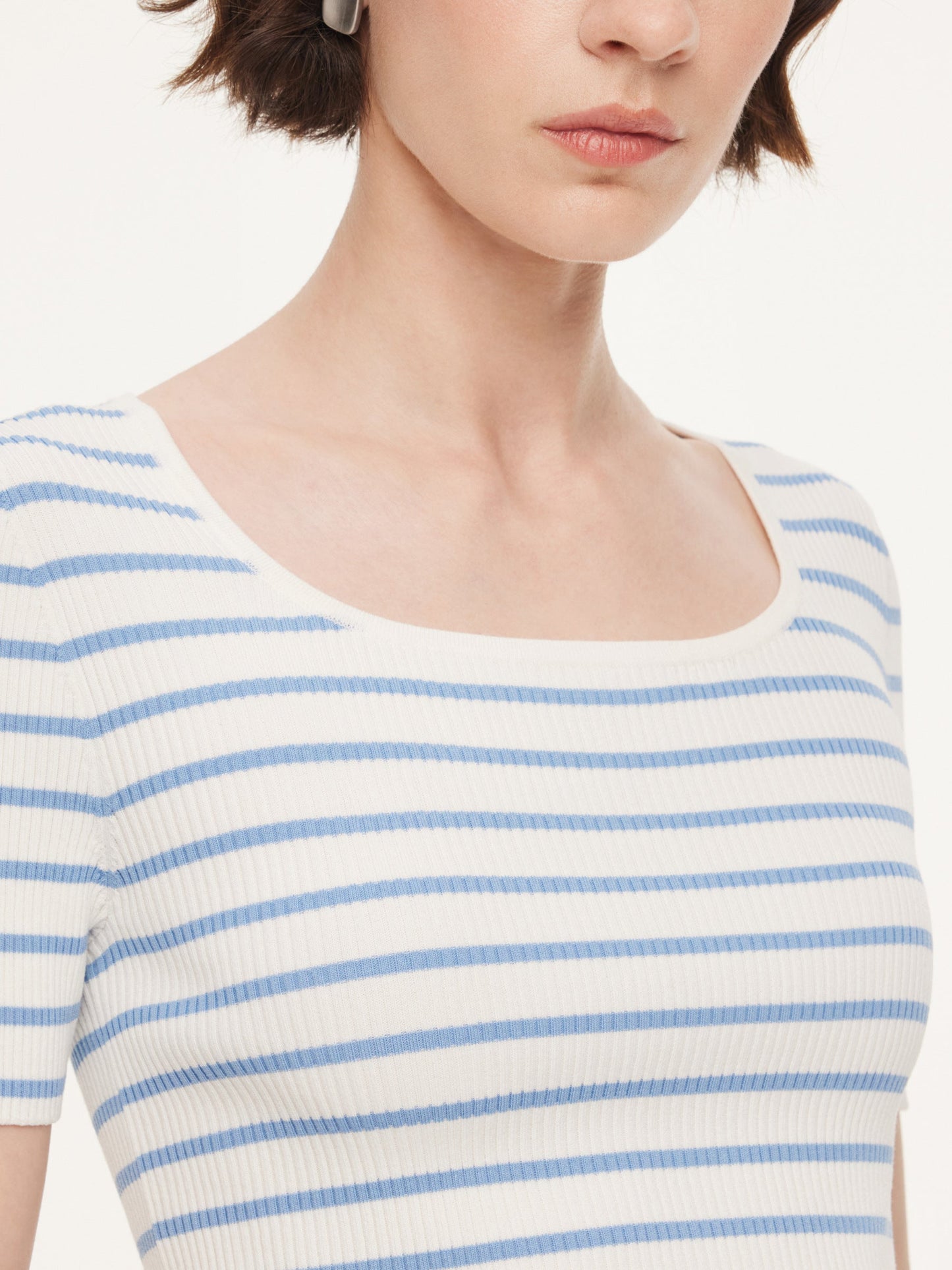Lyocell Blend Stripe Square Neck Women Knit Top
