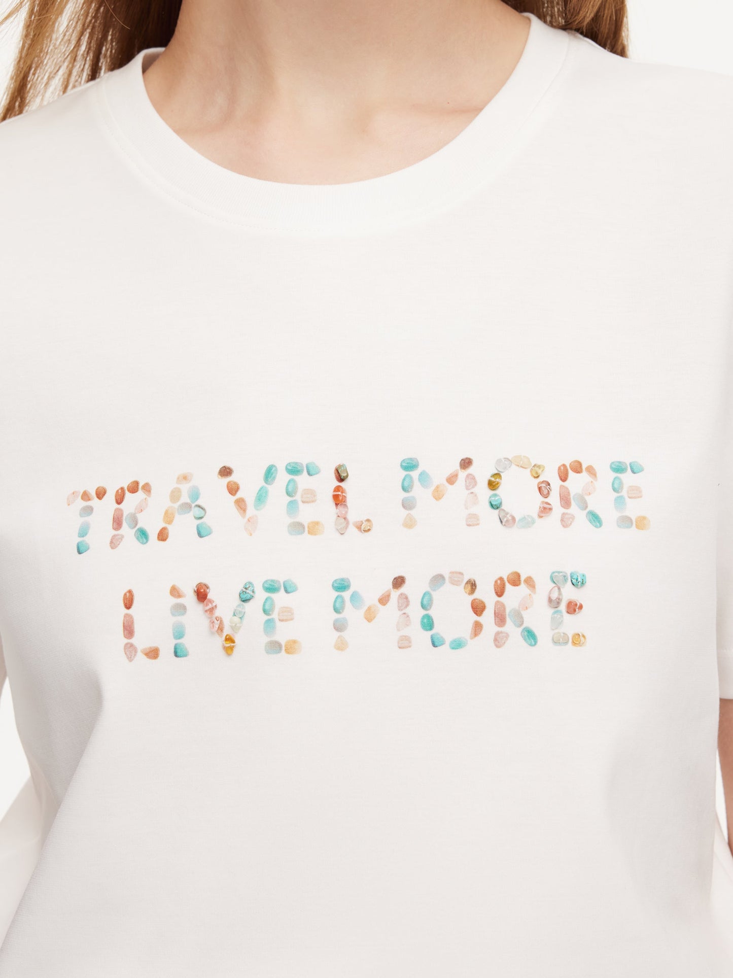 100% Cotton Beaded Letter Women T-Shirt