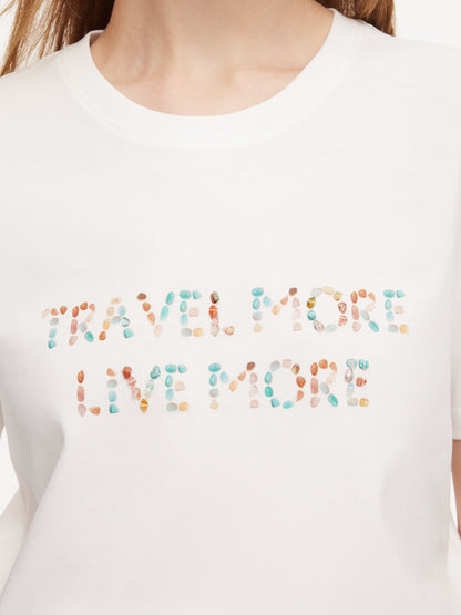 100% Cotton Beaded Letter Women T-Shirt