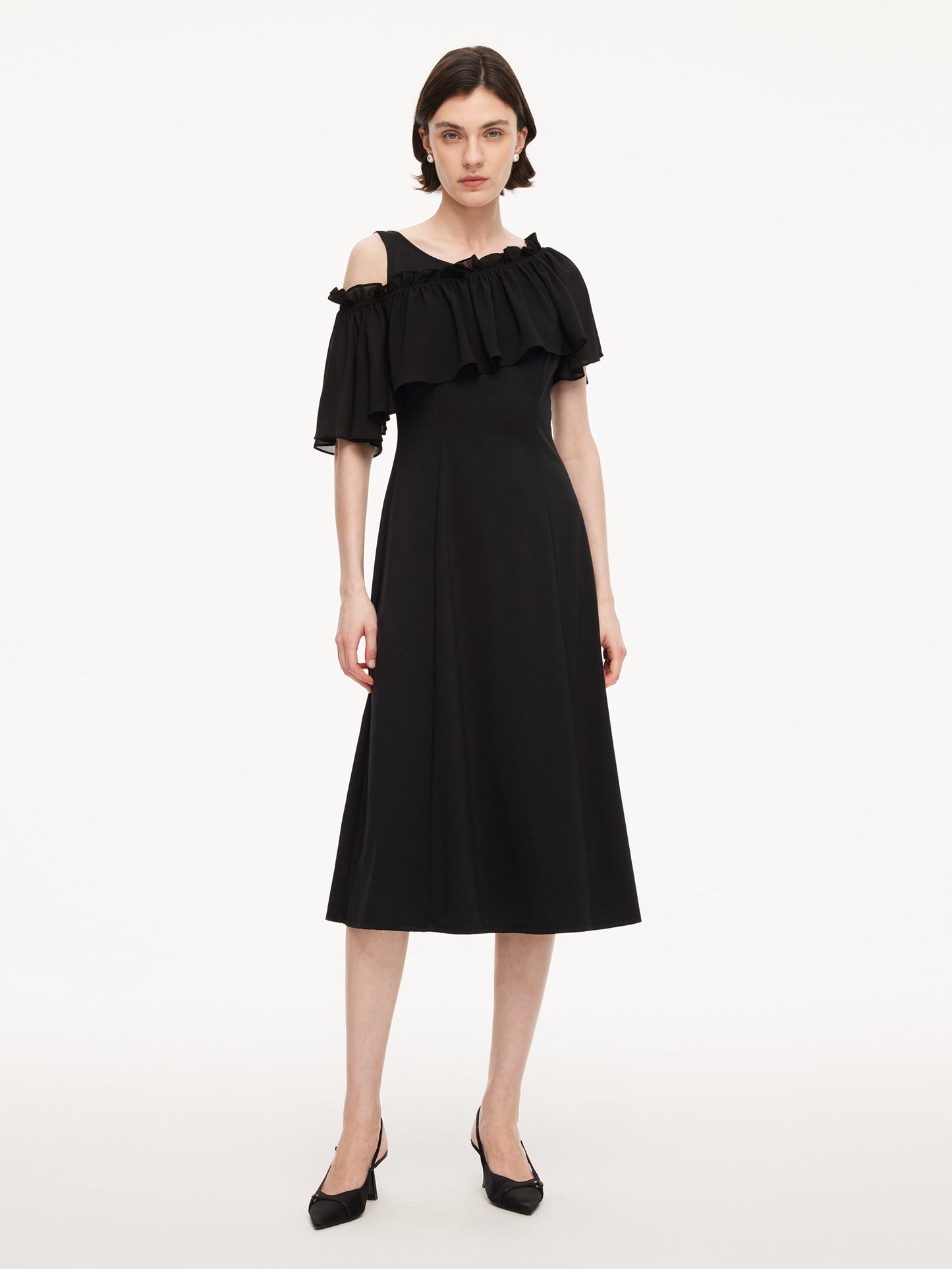 Tencel Blend Sleeveless Women Knit Midi Dress With Detachable Flounce Overlay