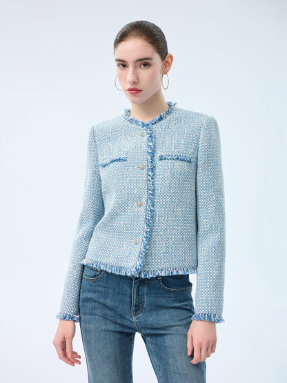 Tweed Fringe Trim Women Jacket