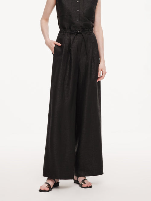 18MM Gambiered Canton Gauze Women Drawstring Waist Wide Leg Pants