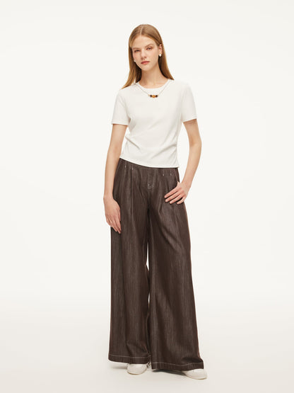 Cotton Side Twist Women T-Shirt With Detachable Beaded Chain