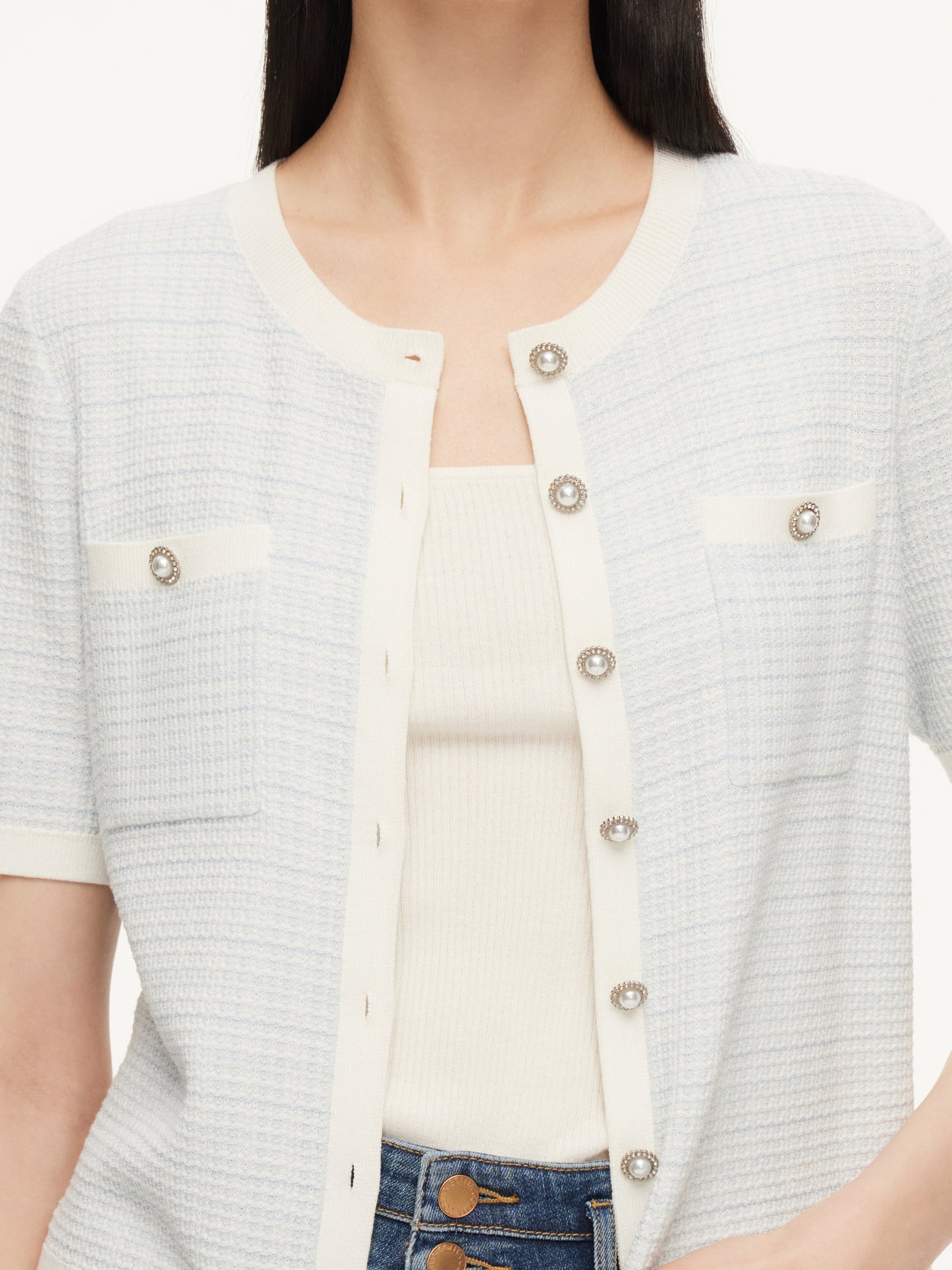 Tencel Blend Contrast Trim Women Textured Cardigan
