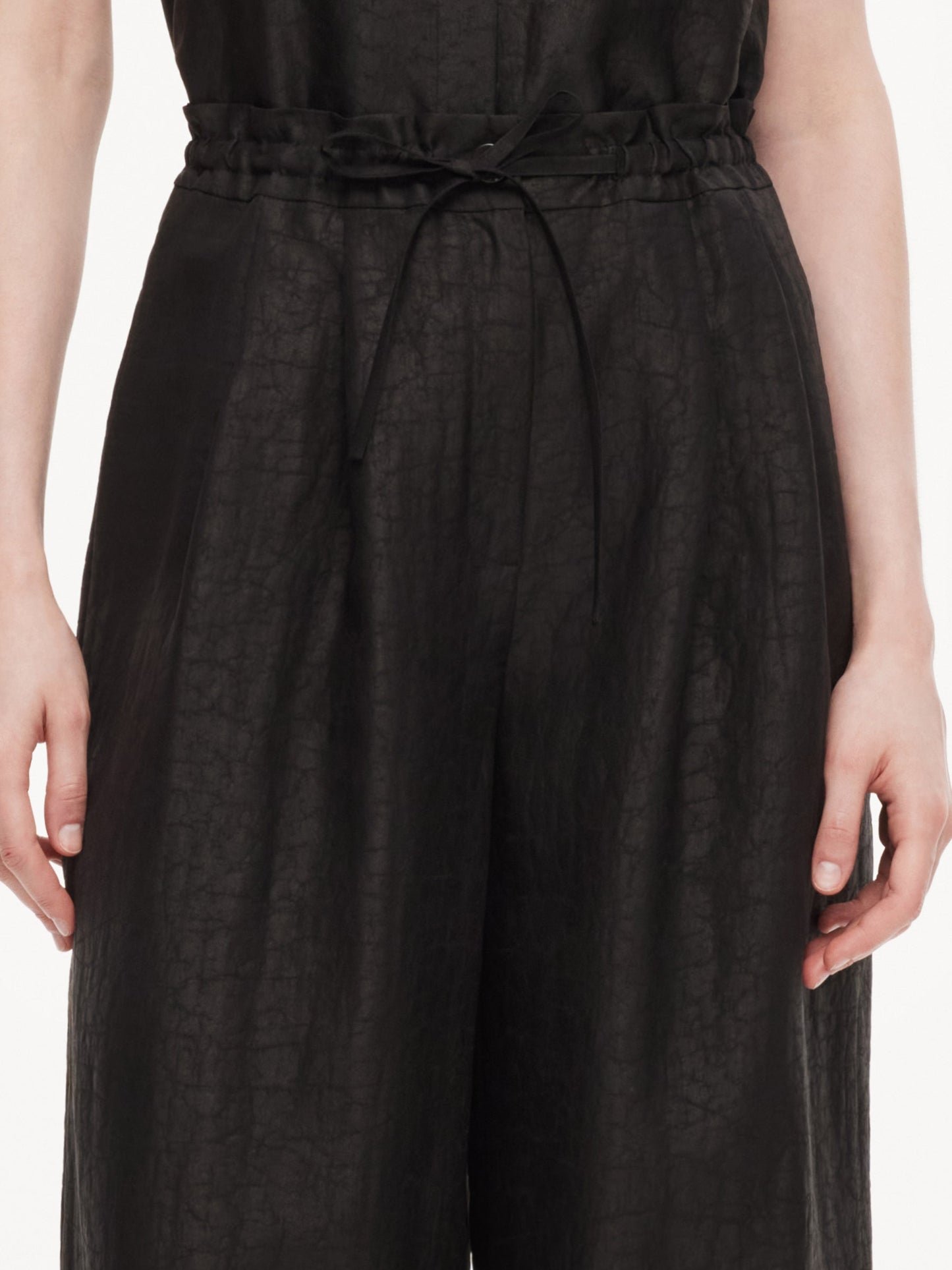 18MM Gambiered Canton Gauze Women Drawstring Waist Wide Leg Pants