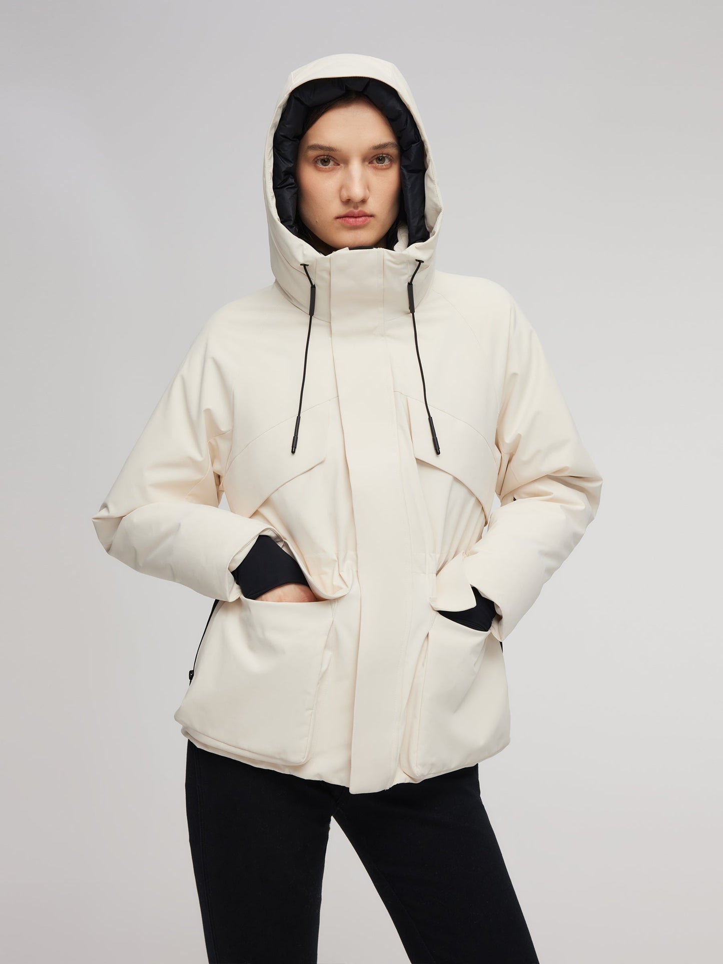 Drawstring Waist Unisex Hooded Goose Down Coat