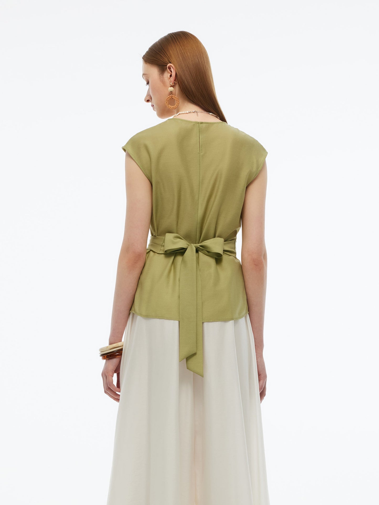 Acetate Twist Front Women Cap Sleeve Top