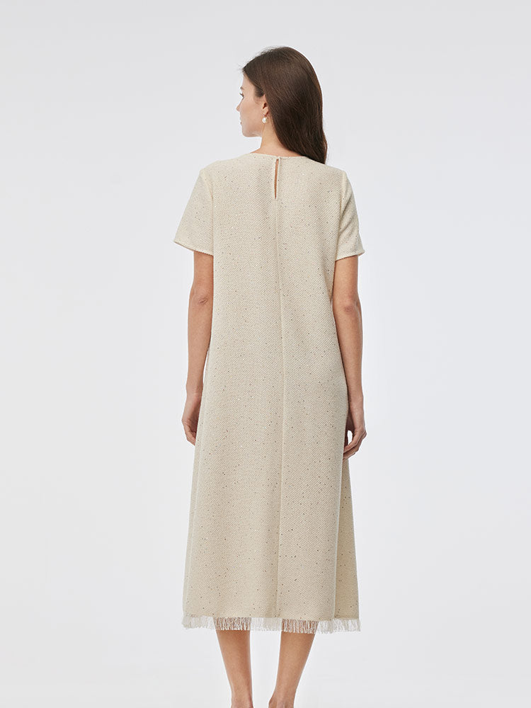 Tweed Sequins Fringed Edge Women Maxi Dress With Slip Dress
