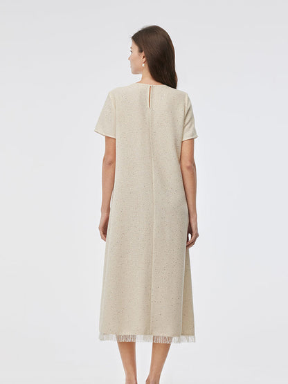 Tweed Sequins Fringed Edge Women Maxi Dress With Slip Dress