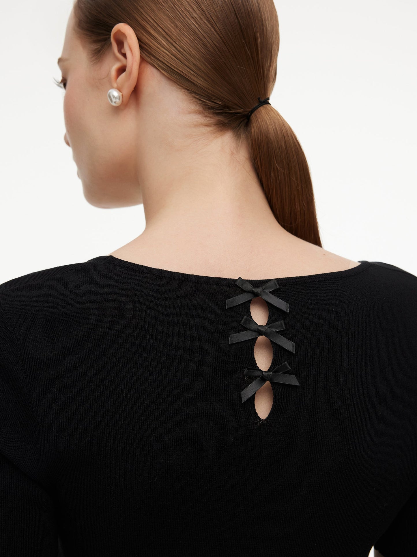Lyocell Blend Bowknot Embroidered Women Square Neck Knit Top