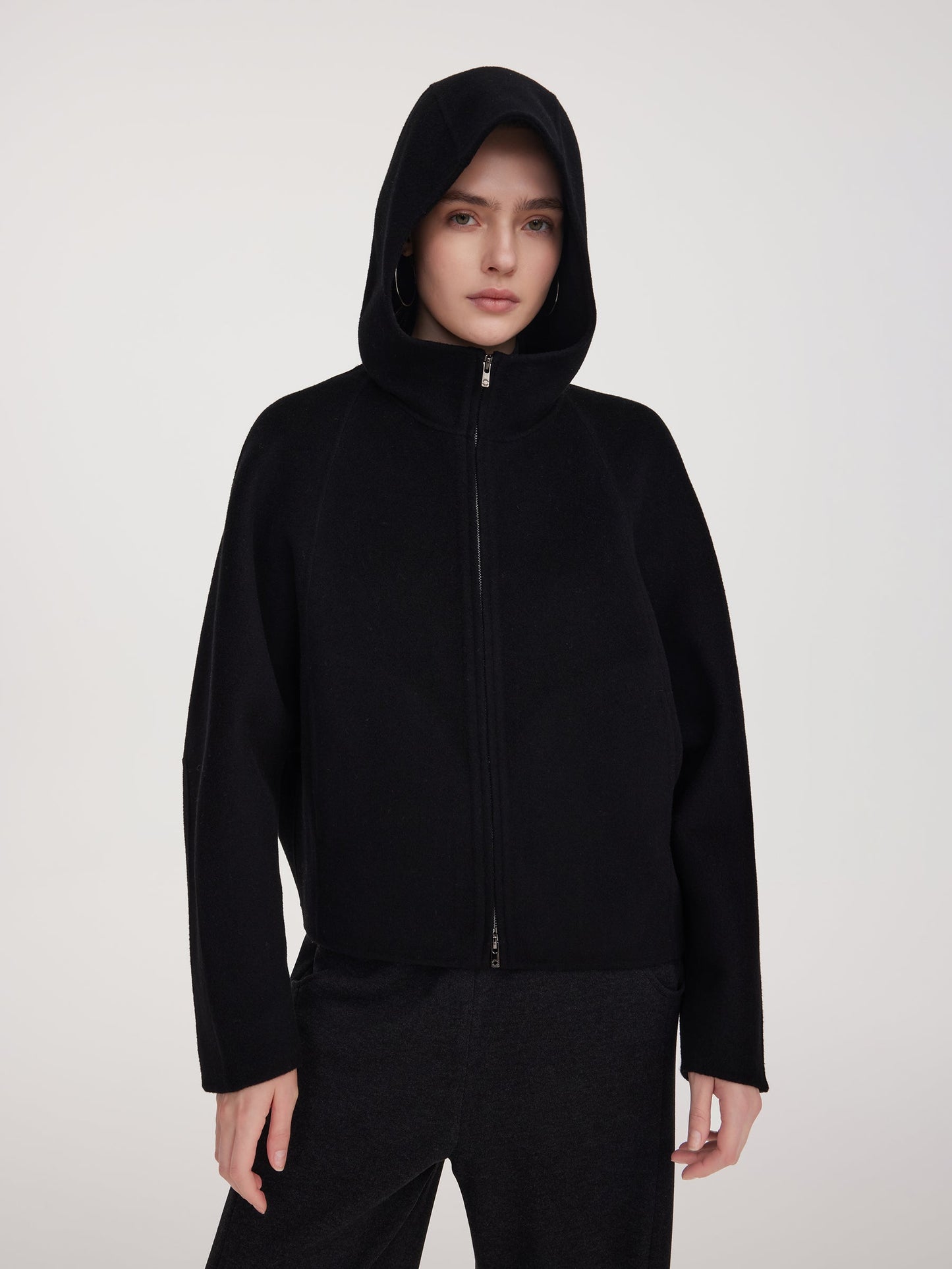 Tencel Wool Blend Double-Faced Hooded Women Jacket