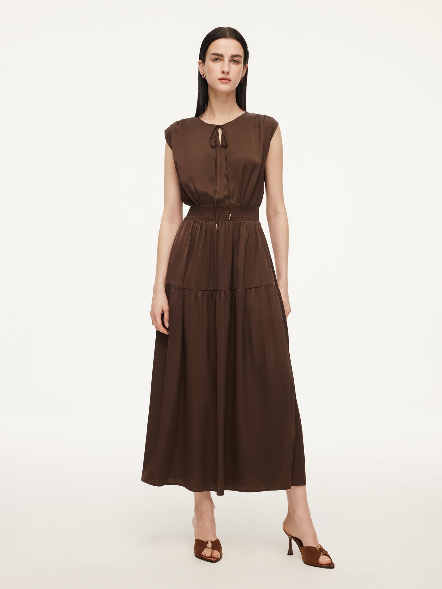 22MM Mulberry Silk Smocked Waist Women Maxi Dress