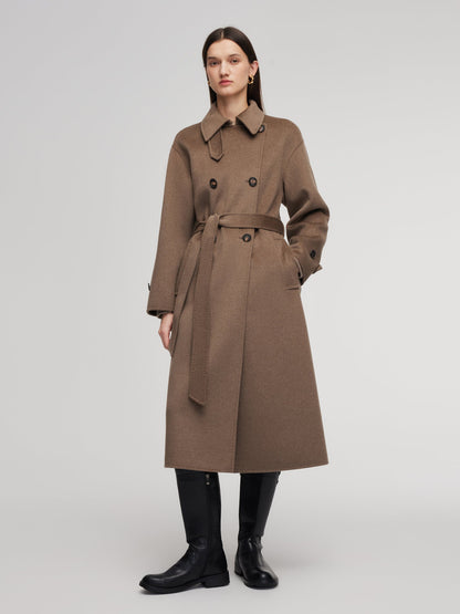 Cashmere Wool Blend Double-Faced Unisex Wrap Overcoat