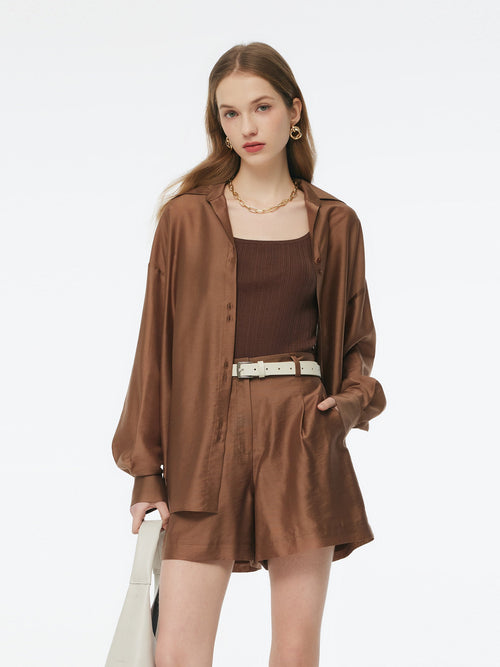 Tencel Blend Shirt And Knit Camisole Two-Piece Set