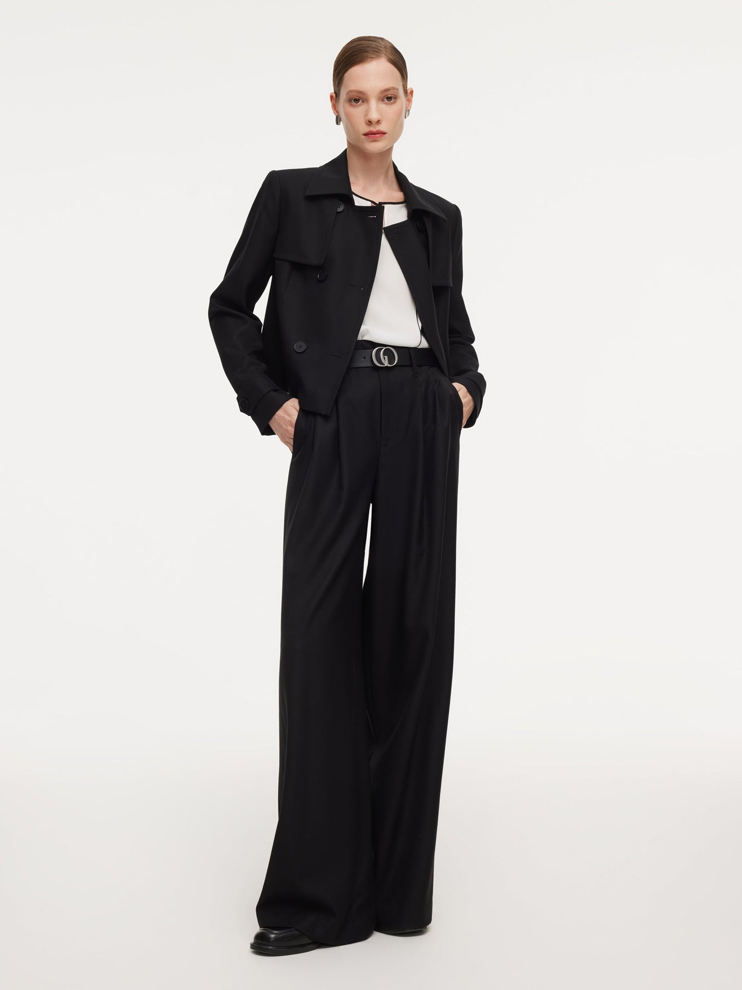 100% Worsted Wool Straight Leg Women Pants With Belt