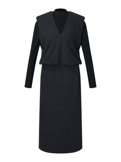 Knit Vest & Mock Neck Top & Skirt Three-Piece Set