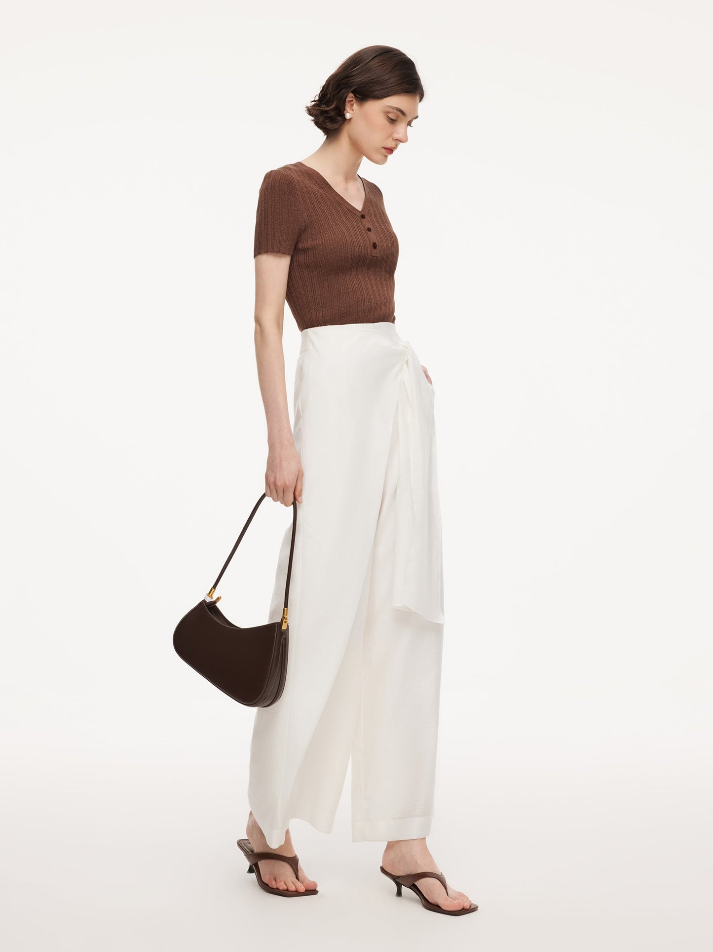 Lyocell Acetate Linen Blend Tie Front Women Pants