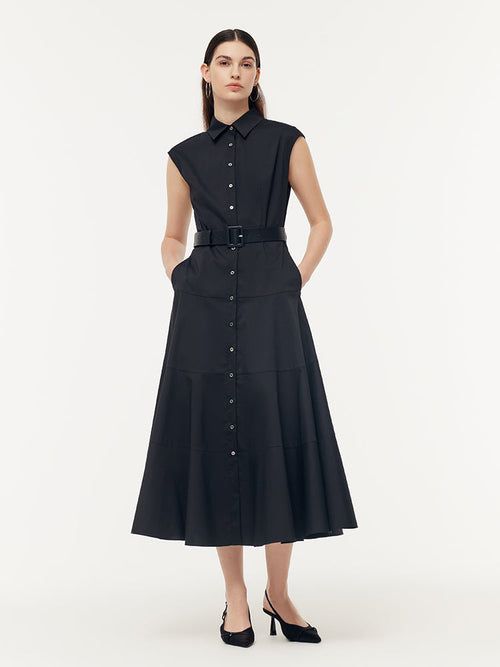 Gathered Waist Cap Sleeve Women Maxi Dress With Leather Belt