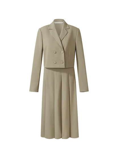 Crop Blazer And Camisole And Pleated Midi Skirt Three-Piece Set