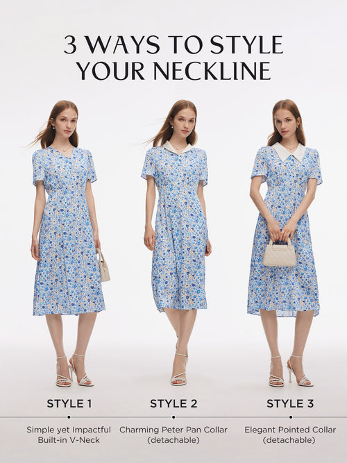 19MM Mulberry Silk Floral Print Women Midi Dress