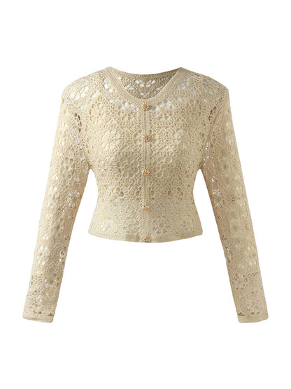 Wool Openwork Women Crop Knit Top With Camisole