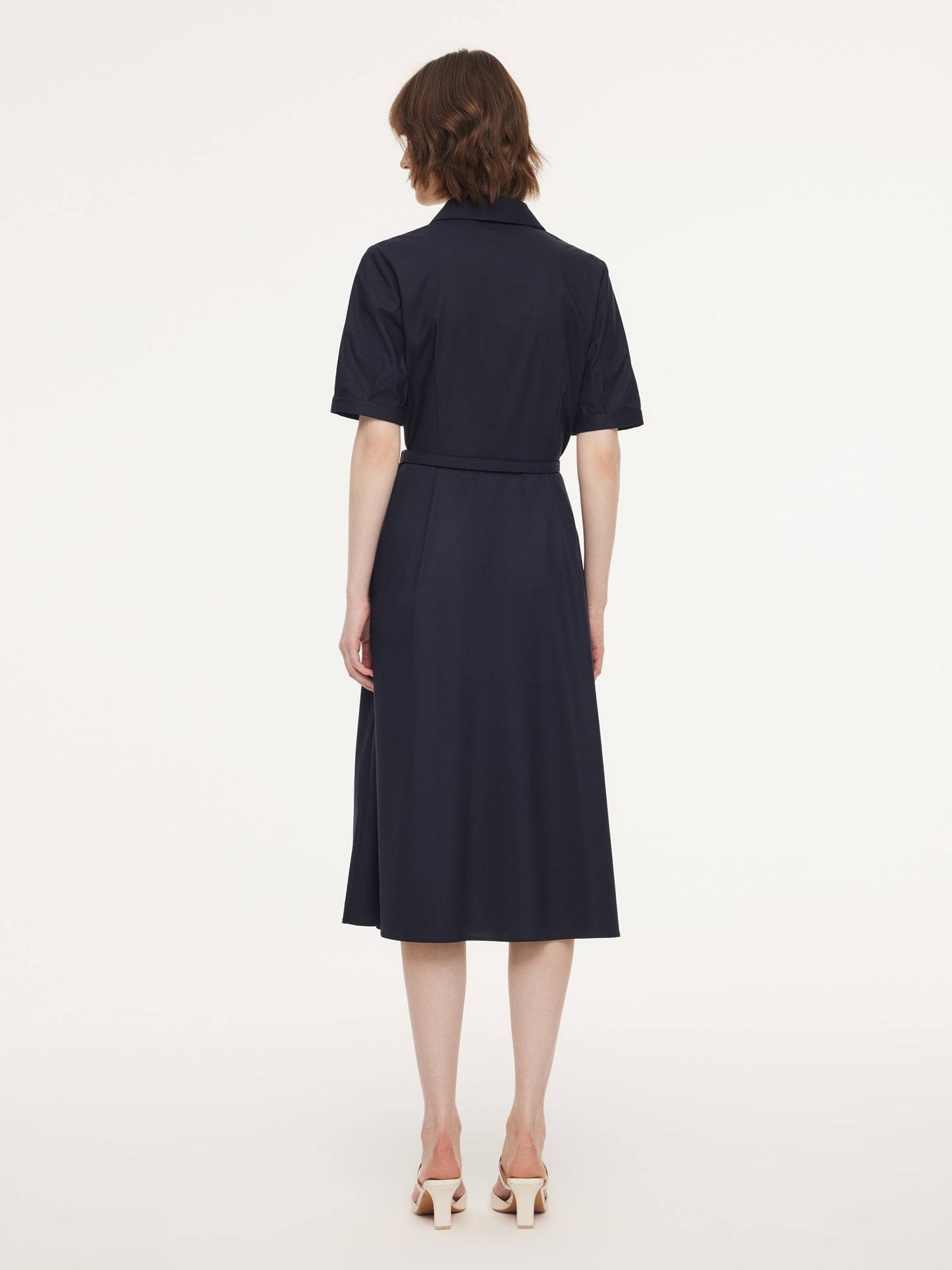 Linen Blend V-Neck Women Midi Dress With Silk Scarf And Belt