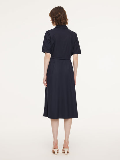 Linen Blend V-Neck Women Midi Dress With Silk Scarf And Belt