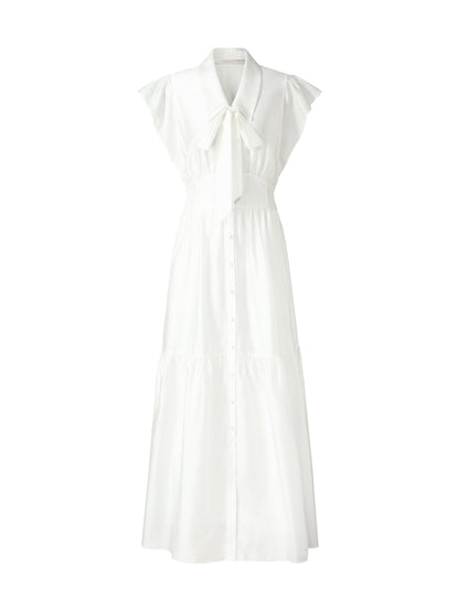 Tencel Blend Women Cap Sleeve Maxi Dress With Ribbon