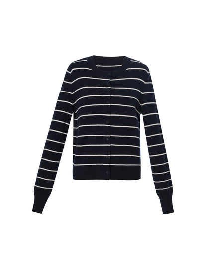 100% Wool Stripe Women Cardigan