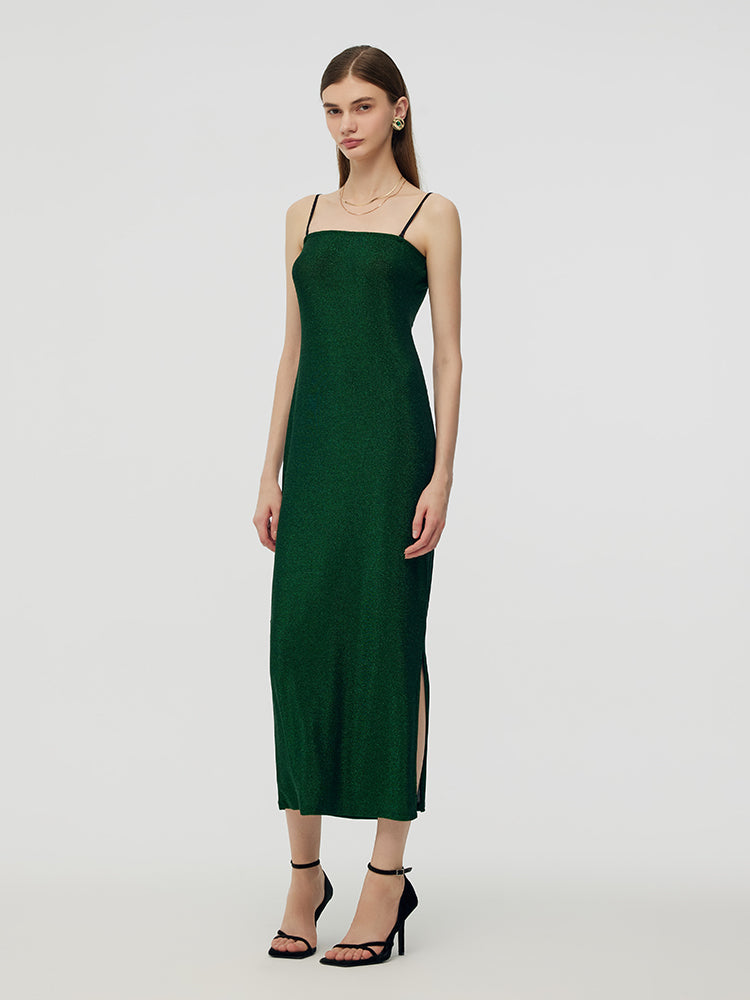 Glitter Women Party Slip Maxi Dress With Detachable Spaghetti Strap