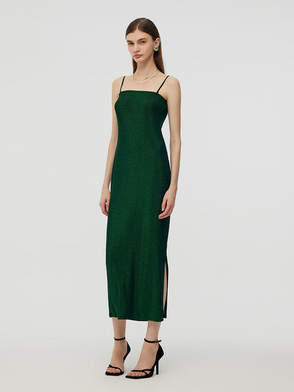 Glitter Women Party Slip Maxi Dress With Detachable Spaghetti Strap