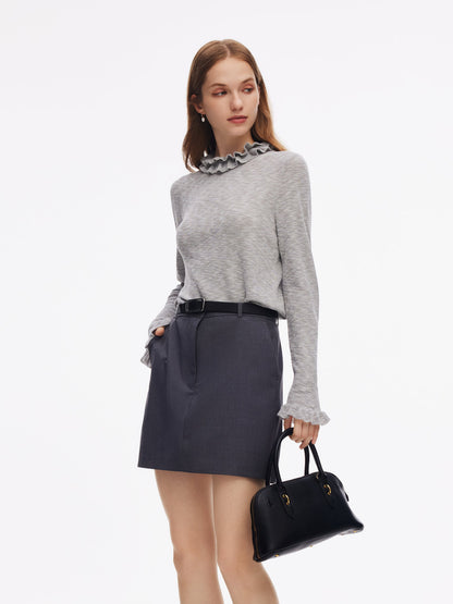 Ruffle Neckline Women Knit Top