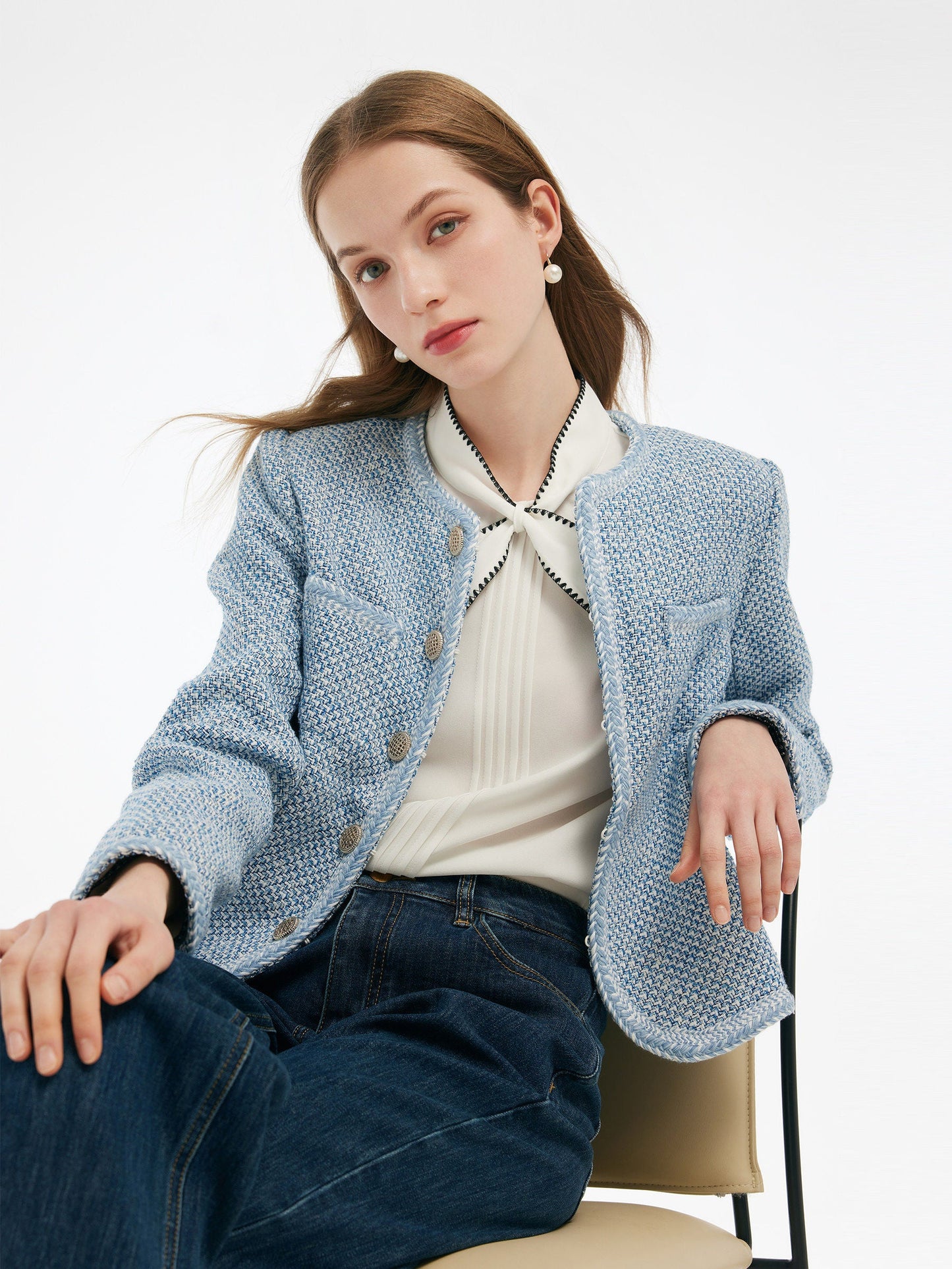 Single-Breasted Round Neck Women Jacket