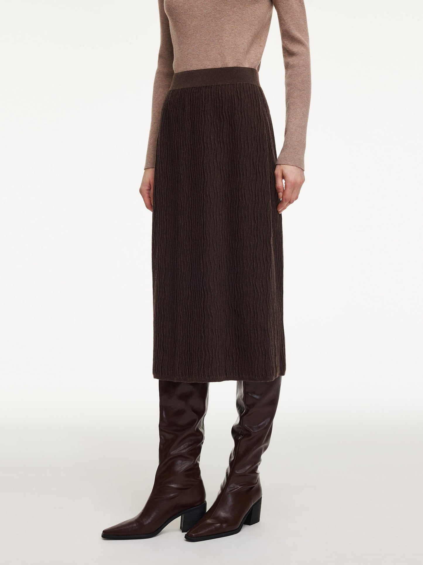 Ribbed Knitted Column Women Skirt