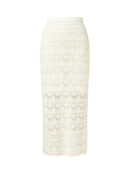 Linen Cotton Blend Women Side Slit Openwork Skirt