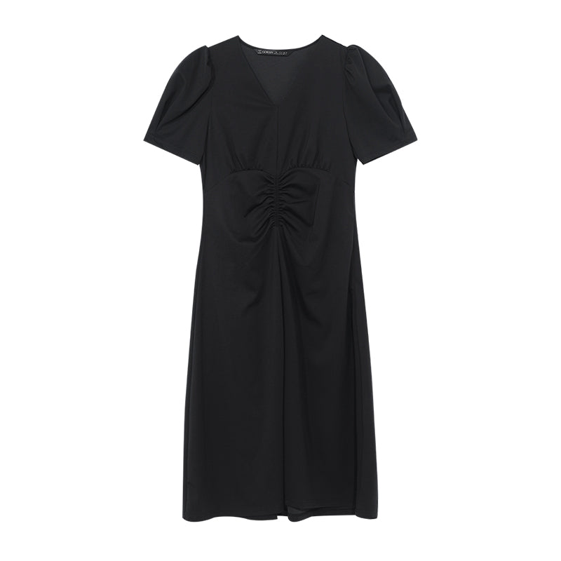 V-neck Pleated Midi Dress