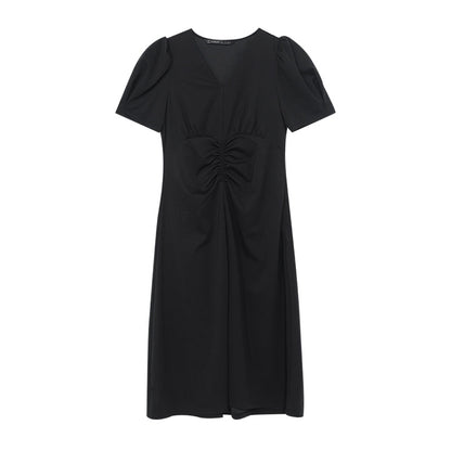 V-neck Pleated Midi Dress
