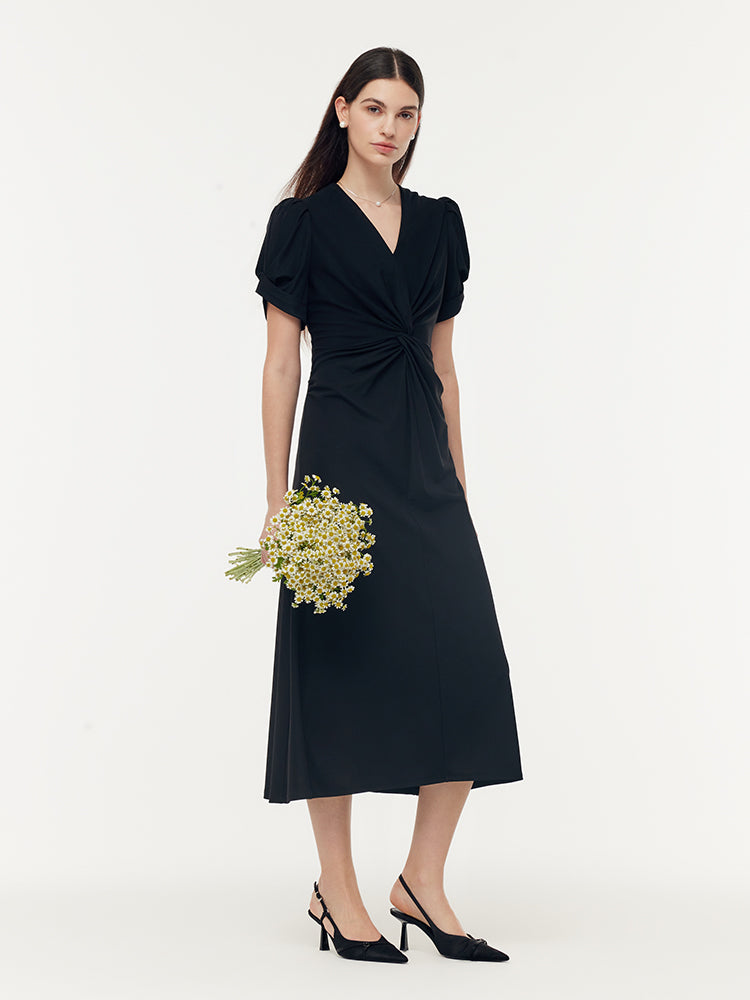 Acetate Twist Front Women Knit Maxi Dress With Hairband