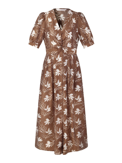 Tencel Blend Floral Print Twist Front Women Maxi Dress