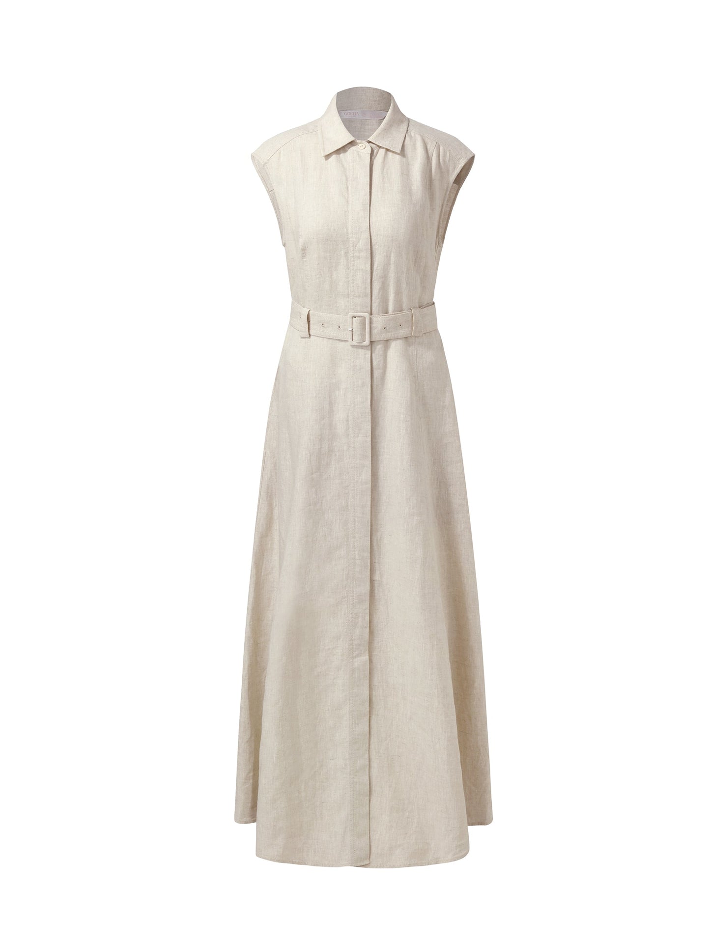 100% Linen Women Vest Maxi Shirt Dress With Belt