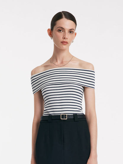 Off Shoulder Striped Slim Top