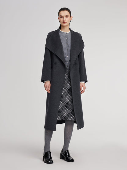 100% Wool Windproof Convertible Collar Women Wrap Overcoat